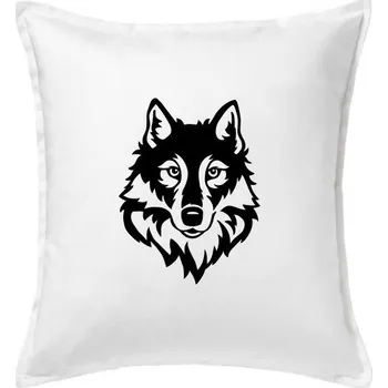 Polštář Hlava vlka černobílá (Hana-creative) - Polštář 50x50 - 50x50 - Pouze potah ( Bílá )