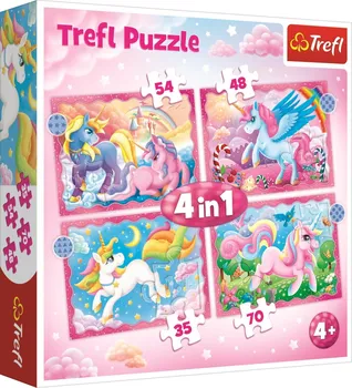 Puzzle Trefl Jednorožci a kouzla 4v1 35,48,54,70 dílků