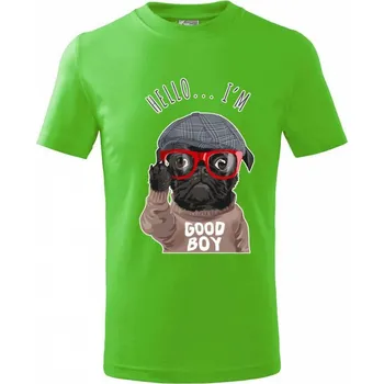 Chlapecké tričko Mops - Hello I'm Good boy - Tričko dětské bavlněné - 134 cm/8 let ( Apple Green )