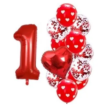 Balónek Balónkový set Srdce červené, číslo 1, 12 ks