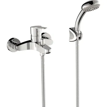 Vodovodní baterie Tres BASE-TRES Jednopáková baterie pro vanu‑sprchu včetně flexi hadice, sprchy a držáku, chrom, 21517010