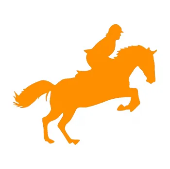 Samolepící dekorace Kůň 014 pravá skok s jezdcem (06 - oranžová) SAMOLEPKA NA AUTO, NÁLEPKA, FÓLIE, POLEP, TUNING, VLASTNÍ TEXT, TISK, AUTOSAMOLEPKY.cz, POLEPY, OBRÁZEK, LOGO, 3D STICKERS