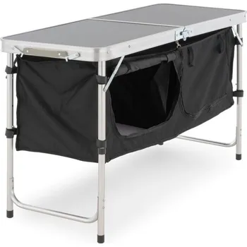 kempingový stůl Skládací venkovní stůl v kufříku + textilní úložný prostor, hliník / MDF, 120x47 cm