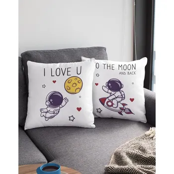 Dekorativní polštářek Polštářky pro zamilované - I love u to the moon and back, Barva Bílá, Velikost 40×40 cm, Canvas Dva polštářky Bezvatriko.cz 0933