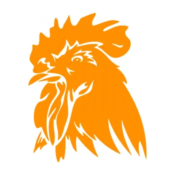 Samolepící dekorace Kohout 001 levá (06 - oranžová) SAMOLEPKA NA AUTO, NÁLEPKA, FÓLIE, POLEP, TUNING, VLASTNÍ TEXT, TISK, AUTOSAMOLEPKY.cz, POLEPY, OBRÁZEK, LOGO, 3D STICKERS