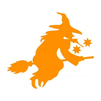 Samolepící dekorace Čarodějnice 001 pravá na koštěti (06 - oranžová) SAMOLEPKA NA AUTO, NÁLEPKA, FÓLIE, POLEP, TUNING, VLASTNÍ TEXT, TISK, AUTOSAMOLEPKY.cz, POLEPY, OBRÁZEK, LOGO, 3D STICKERS