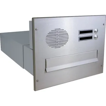 Poštovní schránka 1x poštovní schránka B-042 k zazdění do sloupku + čelní deska s 2x zvonkem a HM TESLA - NEREZ / šedá