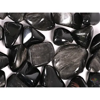 Přírodní kámen Magieprirody.cz Tromlovaný kámen Obsidián stříbrný XL velikost 35 - 55 mm - USA #289 Množství: 500g