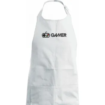 Kuchyňská zástěra Gamer - ikona gamepad - Dámská zástěra na vaření - Univerzální velikost ( Bílá )