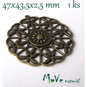 Přívěsek Přívěsek KVĚT 47x44x3mm, 1ks, staromosaz