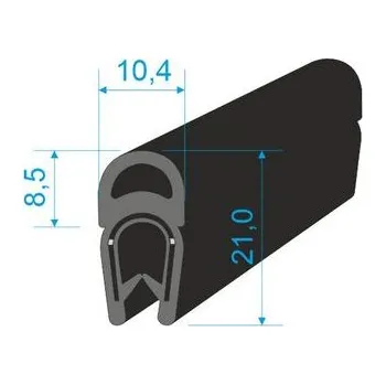 Těsnění do okna a dveří 00547001 U-PIRELI s kovovou výztuží s horním těsněním, 78°Sh, U-PVC, bříško-EPDM