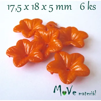 Dětské navlékací korálky Akrylový květ 18mm - lesklý, 6ks, oranžový