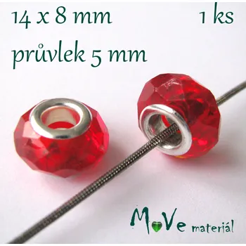 Dětské navlékací korálky Korálek skleněný s šir. průvlek. 1 kus, červený