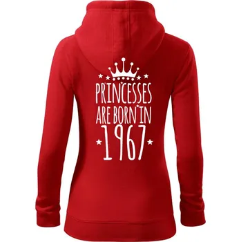 Dámská mikina Princesses are born in 1967 - Dámská mikina trendy zipper s kapucí - S ( Červená )