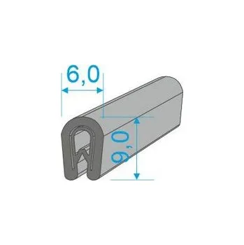 Těsnění do okna a dveří 00545007 U-PIRELI s kovovou výztuží bez bříška, 1-2mm, 78°Sh, PVC, -25°C/+70°C, šedá