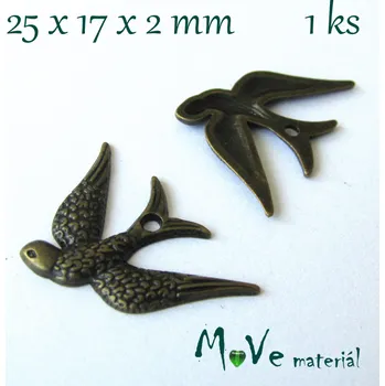 Přívěsek Přívěsek VLAŠTOVKA 25x17x2mm, 1ks, stamosaz