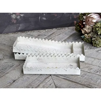 Set 3ks krémový antik kovový podnos s patinou Flowre - 40*18*5cm