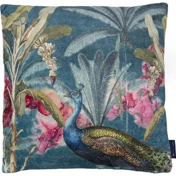 Polštář Sametový polštář s pávem a květinami - 45*45 cm