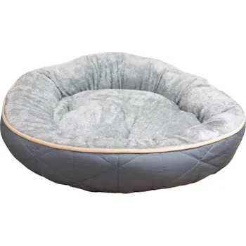 Pelíšek pro psa Útulný tmavě šedý pelíšek 60x60 cm (Útulný tmavě šedý pelíšek o velikost 60x60 cm. Okraj pelechu je látkový, vnitřní okraj a polštář z příjemné umělé kožešiny. Dno pelechu je vyrobené z protiskluzového materiálu. Pelech je snadno pratelný.)