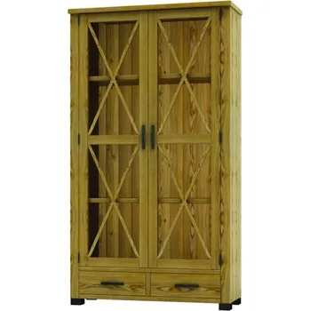 Obývací stěna Masivní vitrína METAL SEL10 Barevné provedení: Hnědý vosk K15