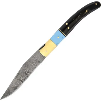 kapesní nůž Zavírací nůž Damascus Turquoise And Horn Folder