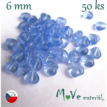 Dětské navlékací korálky Česká modrá srdíčka 6mm 50ks