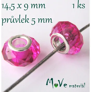 Dětské navlékací korálky Korálek s šir.průvlekem plast 1kus, růžový