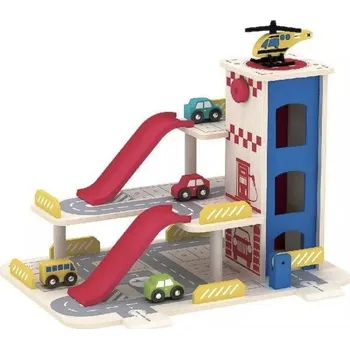 Dřevěná hračka Smily Play Dřevěná Garáž S Výtahem