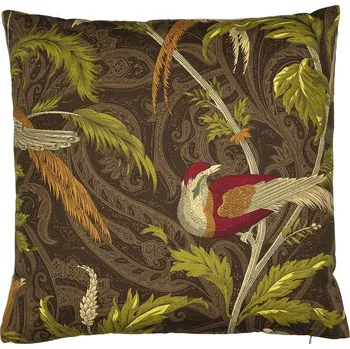 Dekorativní polštářek Hnědý čtvercový polštář s ptáčky Paisley bird taupe - 45*45*10cm