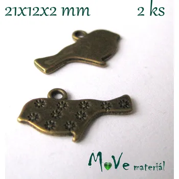Přívěsek Přívěsek PTÁČEK 21x12x2mm, 2ks, stamosaz