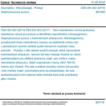 ČSN EN ISO 22718 - Kosmetika - Mikrobiologie - Průkaz Staphylococcus aureus - Tisk