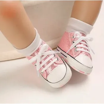 Dětská sportovní obuv Třpytivé capáčky "plátěné sneakersky" Barva: Růžová, Velikost: 11 (0-6 m)