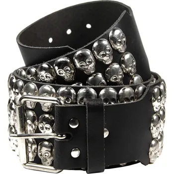 Opasek kožený pásek s lebkami 3 řady