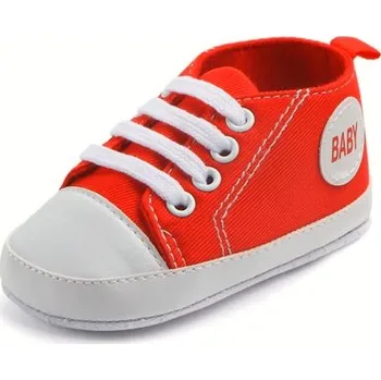 Dětská sálová obuv Capáčky "plátěné sneakersky" s nápisem Baby Barva: Červená, Velikost: 12 (7-12 m)