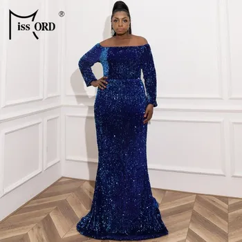 Dámské šaty Flitrové šaty plus size délky maxi LissCord Barva: Modrá, Velikost: XL