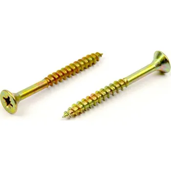 Vrut Univerzální vrut do dřeva 5x50/30 částečný závit zinek žlutý (Vrut do dřeva, křížová drážka PZ, zápustná hlava)