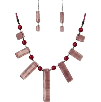 Souprava šperků WAGA - Souprava skleněných šperků starorůžová náhrdelník + náušnice SOU1201