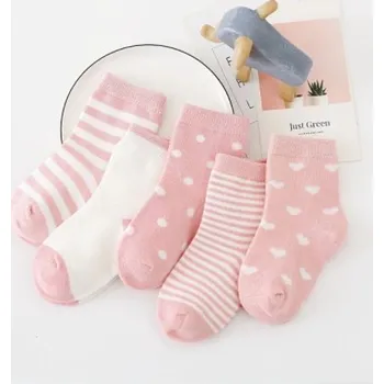 5 párů bavlněných ponožek pro kluky i holky (0-6 let) Barva: 4 růžové, Velikost: 0-1 rok (7-10 cm)