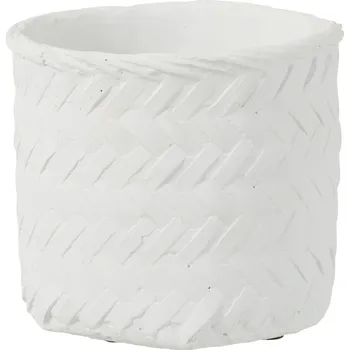 Květináč Bílý cementový květináč s imitací bambusového výpletu L - Ø 20*17,5 cm