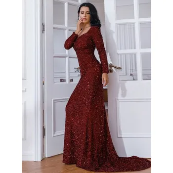 Dámské šaty Flitrové maxi šaty se srdíčkovým výstřihem LissCord Barva: Bordová, Velikost: S