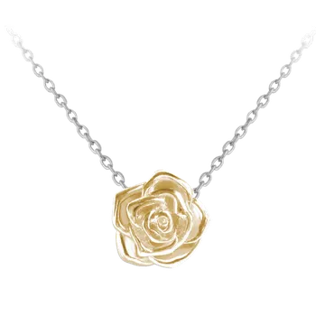 Náhrdelník Dětský stříbrný náhrdelník s pozlacenou růžičkou (žluté zlato 14K)