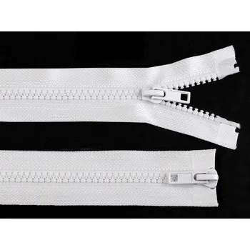 Galanterie Zdrhovadlo zip kostěný dělitelný dvoucestný 70 cm 2 jezdce bílá