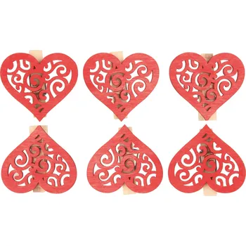 Srdce dřevěné červené s kolíčkem 4 cm, 6 ks