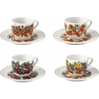 Sada 4 kusů porcelánových šálků s podšálky na kávu 90ml LE PRIMIZIE BRANDANI (barva - barevná,ovoce)
