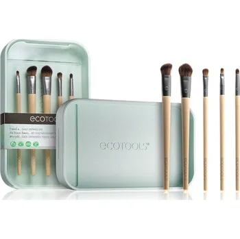 EcoTools Daily Defined Eye velký štětec na oční stíny + zkosený štětec na oční stíny + malý štětec na oční stíny + štětec na oční linky + štětec na oční linky + pouzdro na štětce