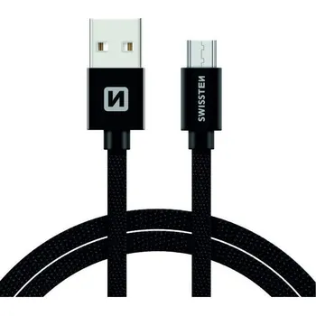 Datový kabel SWISSTEN Textile Micro USB, datový kabel, černý, 2 m 71522301