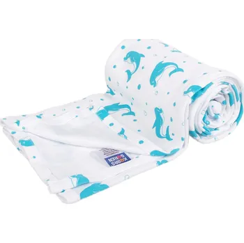 Dětská deka Kaarsgaren Letní deka 70x100cm z biobavlny delfínci aqua