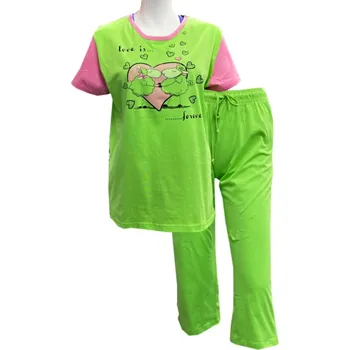 Dámské noční prádlo C-Lemon Pyžamo dámské 3/4 kalhoty Clemon AH25-625 Barva: Zelená, Velikost: XXL