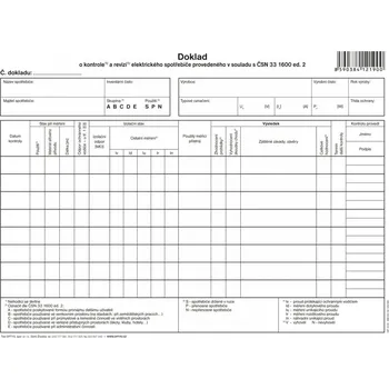 Tiskopis Doklad o kontrole a revizi elektrického spotřebiče, OP1219