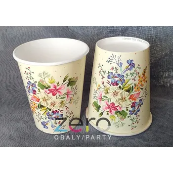Jednorázové nádobí Pohárek (kelímek) nápojový papírový 0,25 l (8 ks) - jemné květiny a puntíky